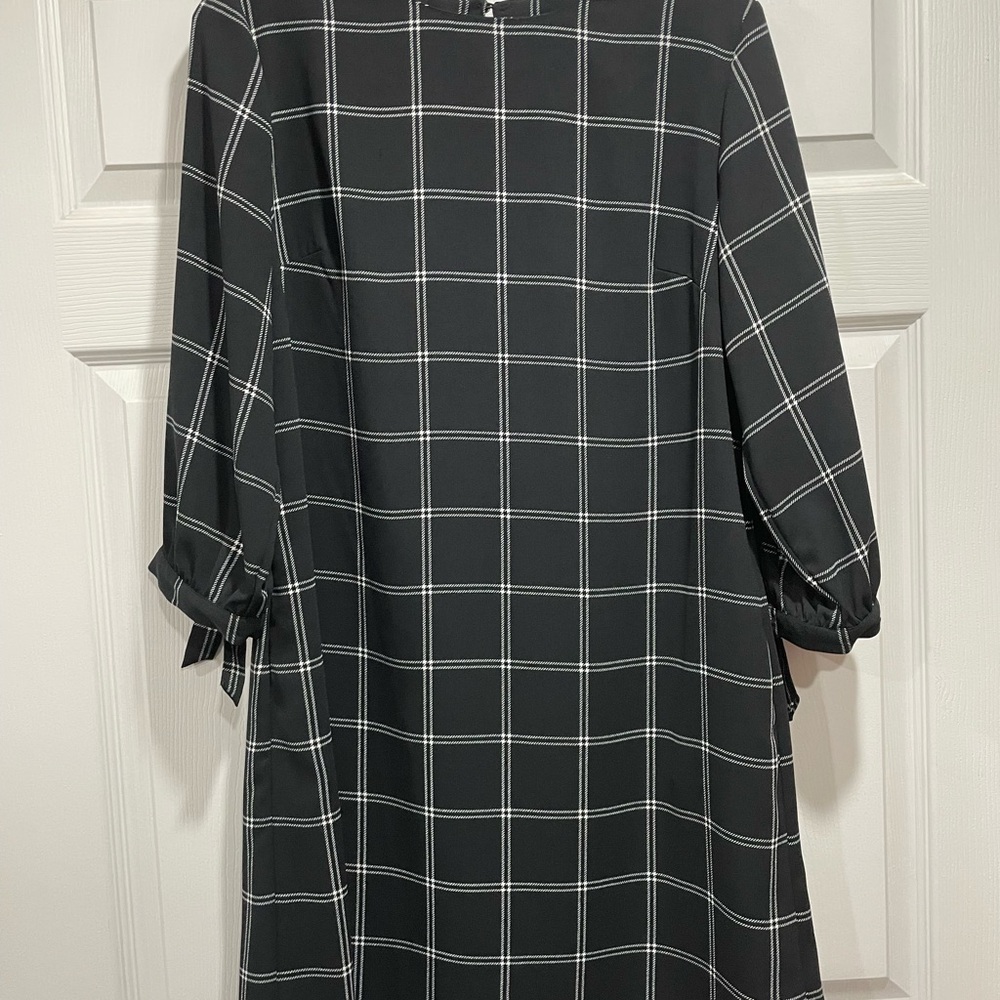 A New Day Black Checkered 3/4 Sleeve Dress - Size M